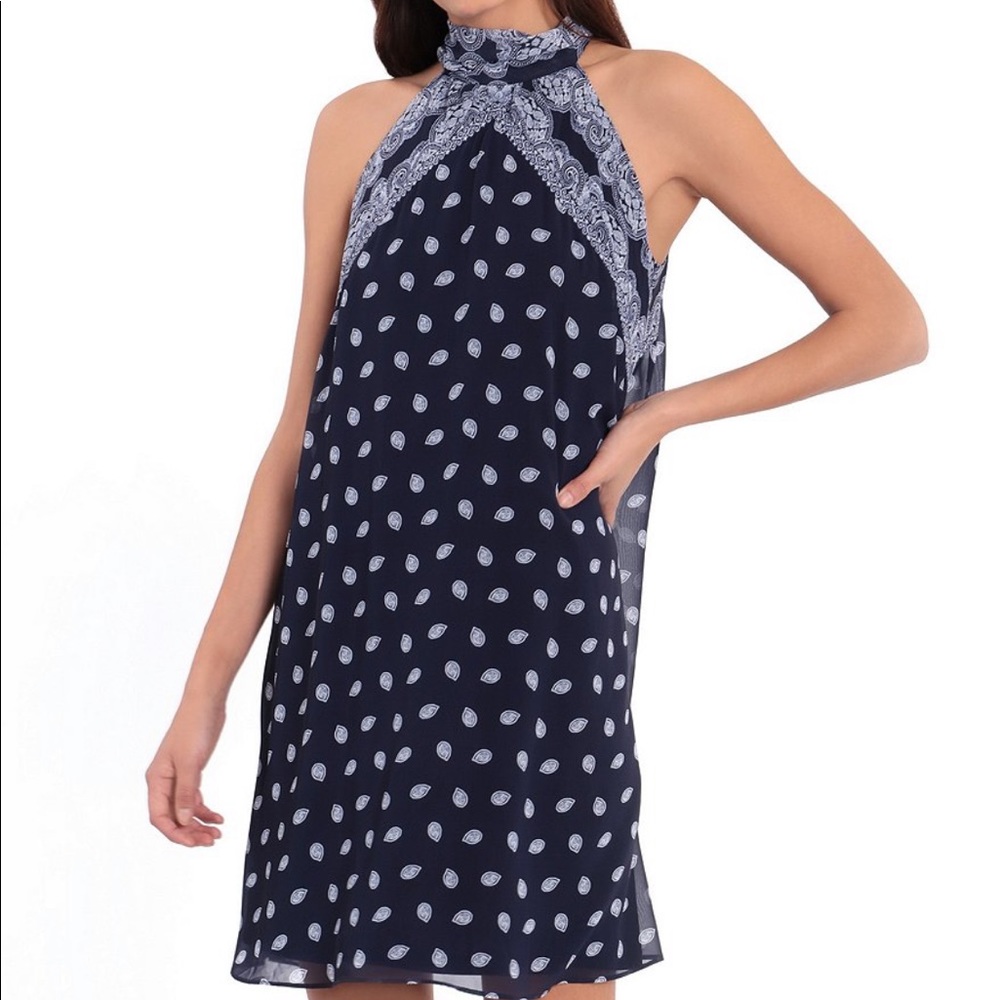 LONDON TIMES NWT BLUE/WHITE HALTER PAISLEY DRESS 6